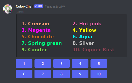 Commands for colorful chat in discord